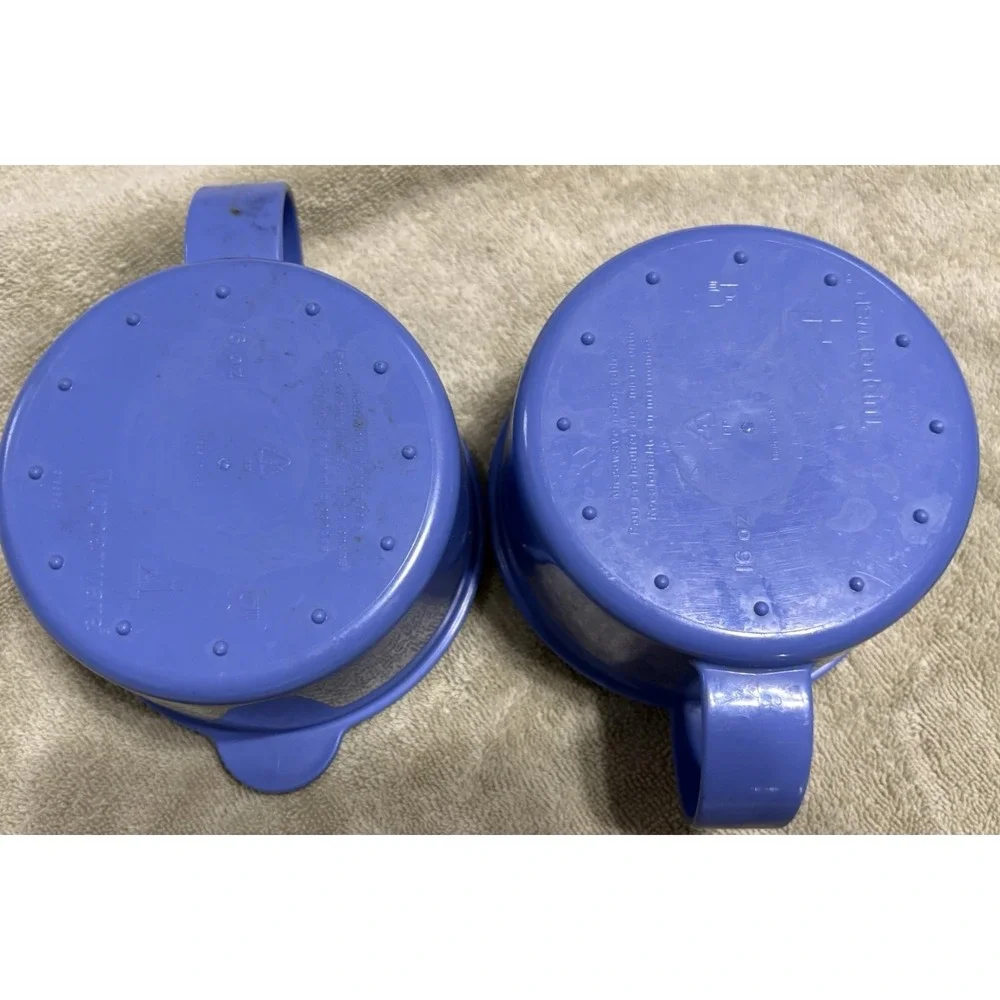 2-Tupperware Crystalwave 16oz Microwave Soup Bowls/Mugs-Blue w/Green Vented Lids